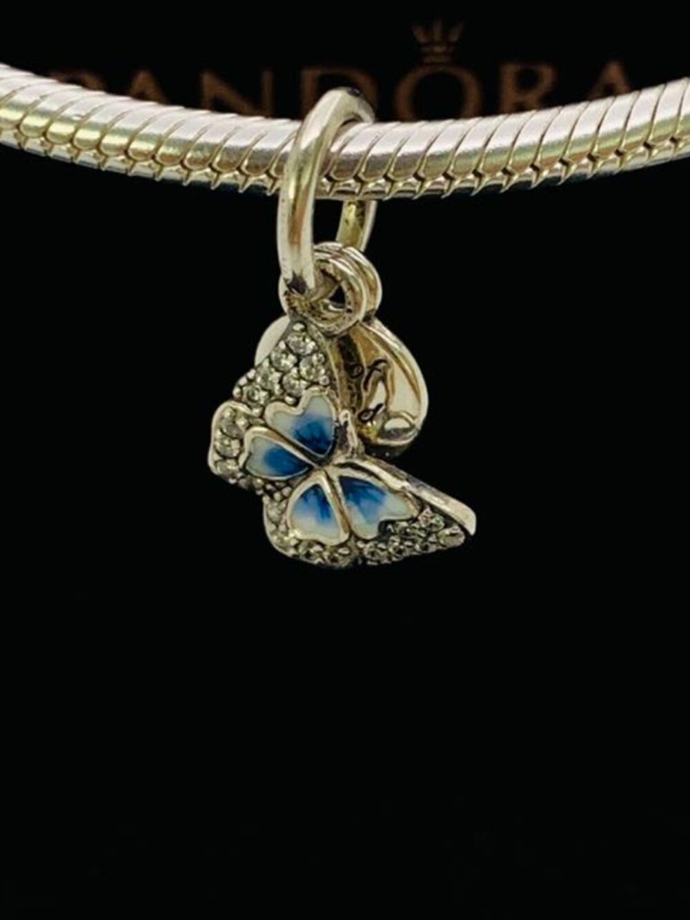✨🔥Pandora Blue Butterfly & Quote Double Dangle Charm